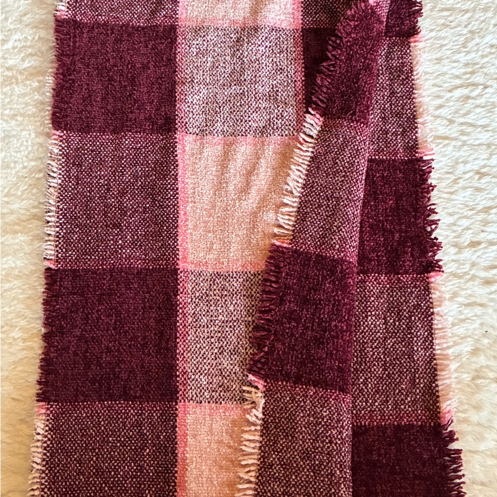 Charter Club Loop Scarf - Pink Burgundy Plaid Chenille